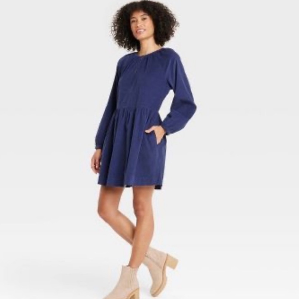 Balloon Long Sleeve Corduroy Dress - Universal Thread | Blue